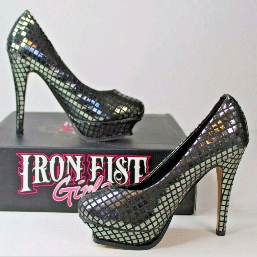 Iron Fist Heavy Metal Black Platform Heels 